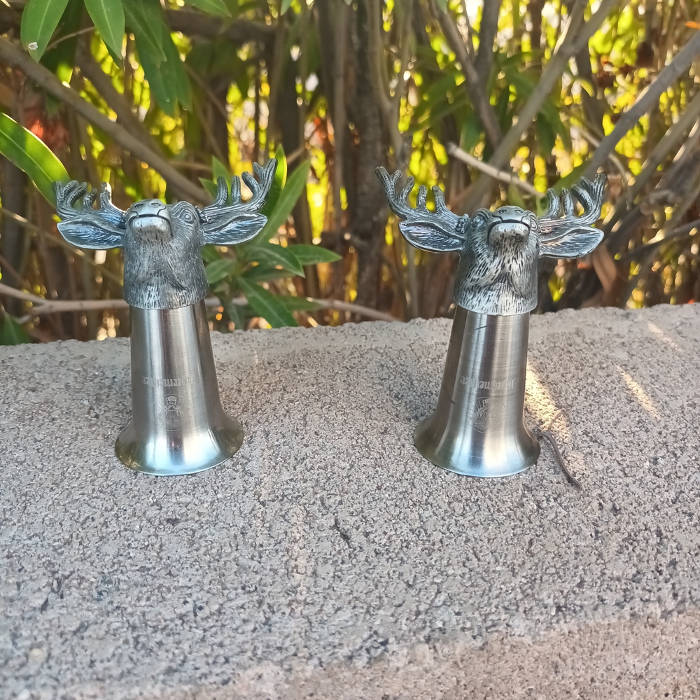 1990s Jagermeister Stag Stirrup Pewter Shot Glass Bottle Topper